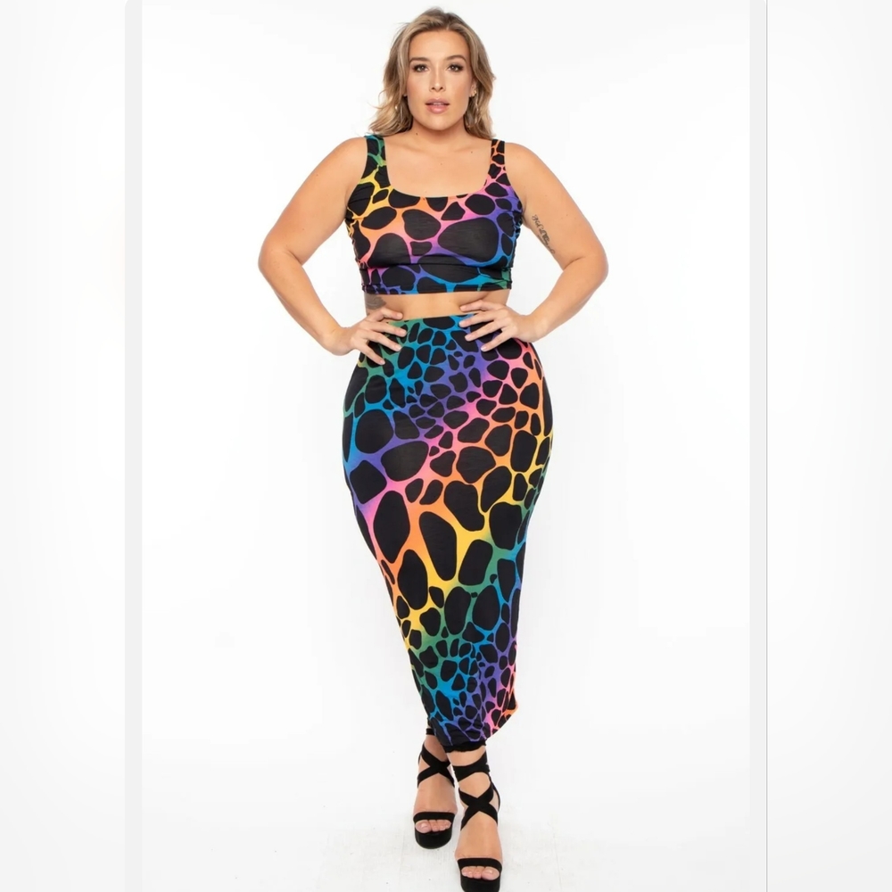 NEW NWOT CurvySense Plus Size Sophie Rainbow Tank & Long Skirt Size 3XL